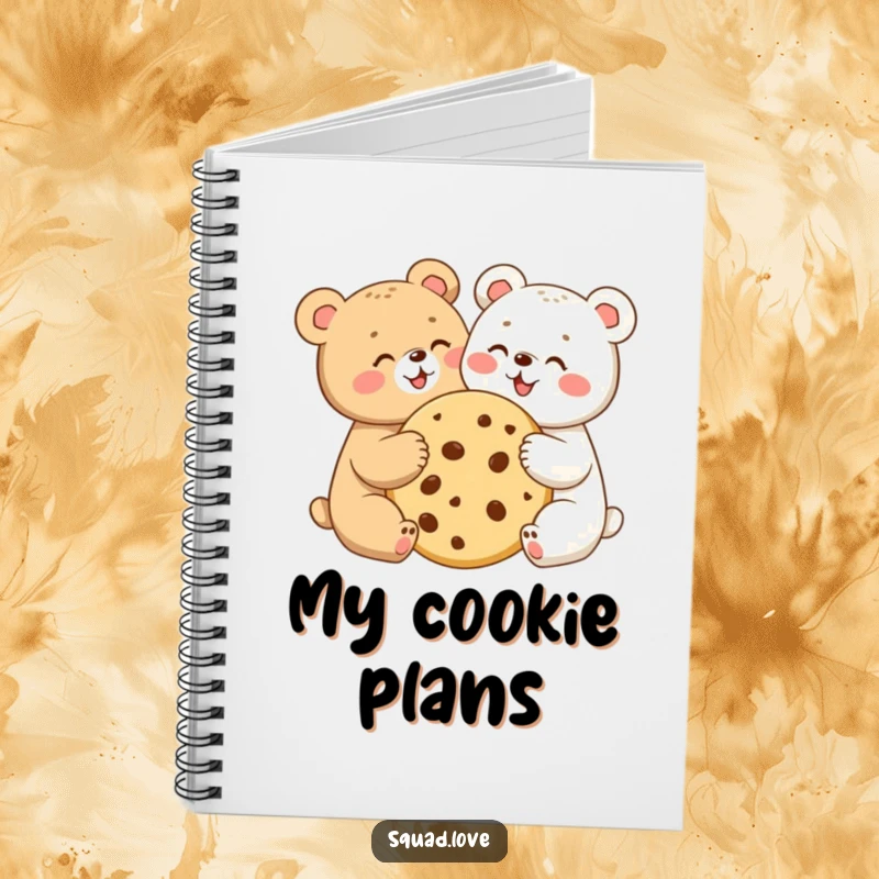 Two bear cubs sharing a giant cookie, on a notebook cover, perfect for capturing sweet ideas.