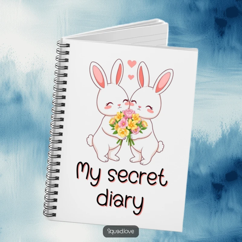 Funny notebook featuring a loving bunny couple sharing flowers, perfect for journaling romantic thoughts.