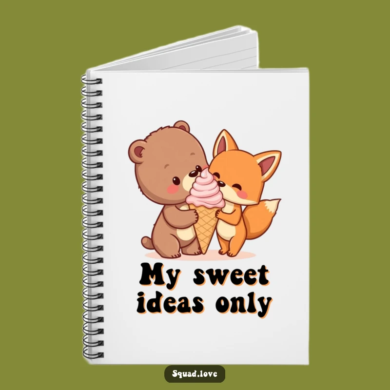 Funny Bear Cub & Fox Ice Cream Journal, Cute Stationery Gift
