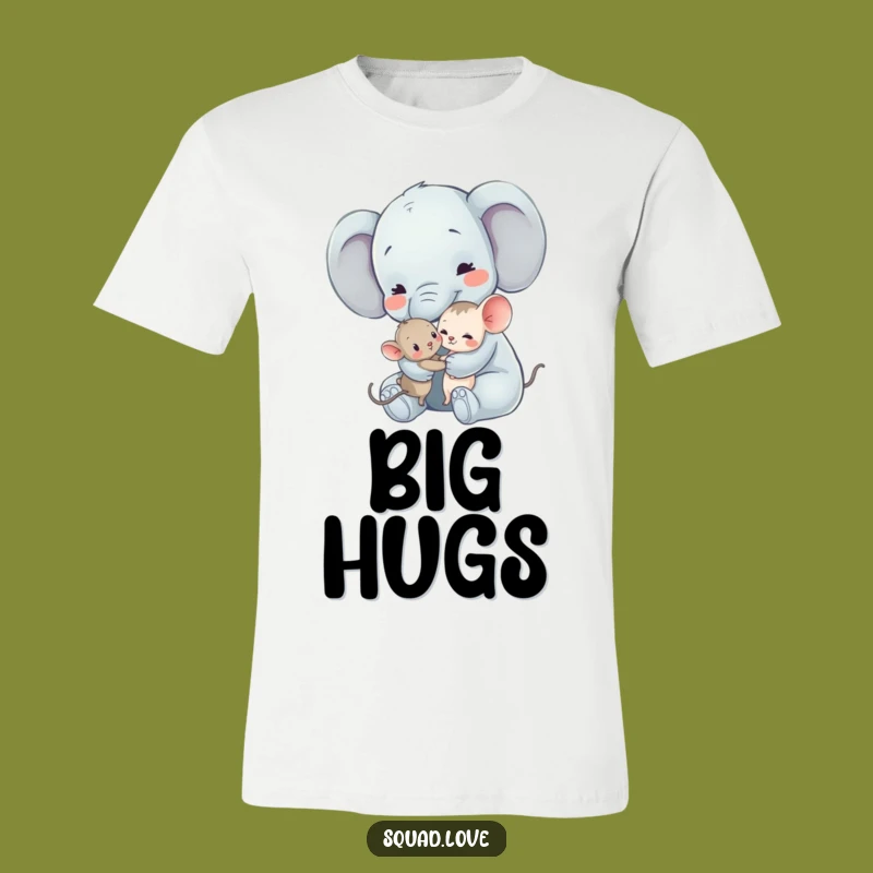 Funny Gentle Giants T-Shirt: Elephant & Mouse Hug, Heartwarming Apparel