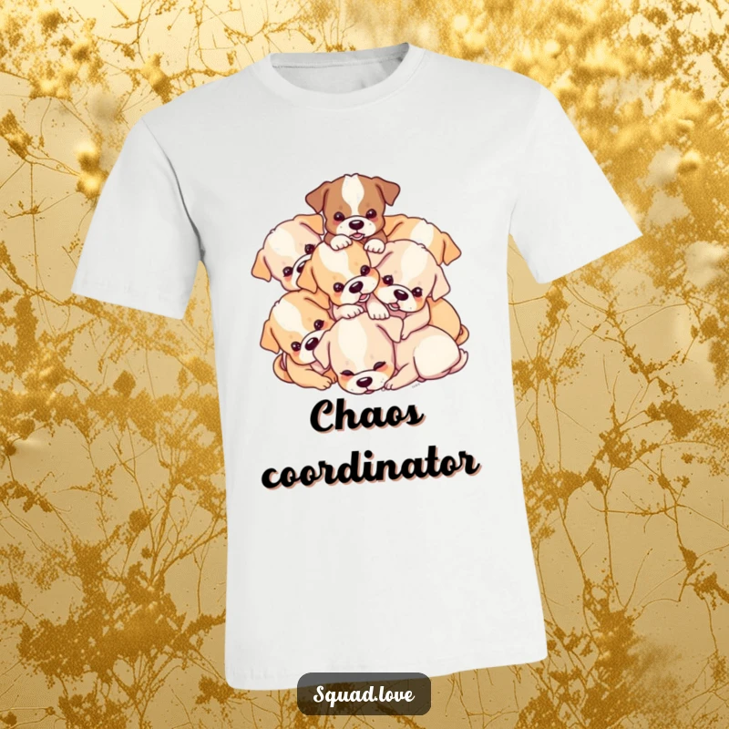 Funny Puppy Pile T-Shirt: A comical depiction of a chaotic pile of puppies tumbling over each other, full of playful energy.