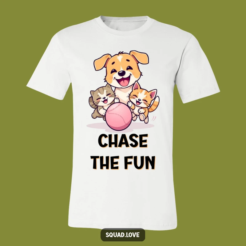 Funny Pet Chase T-Shirt: Wear Your Dog and Cat Playful Moments