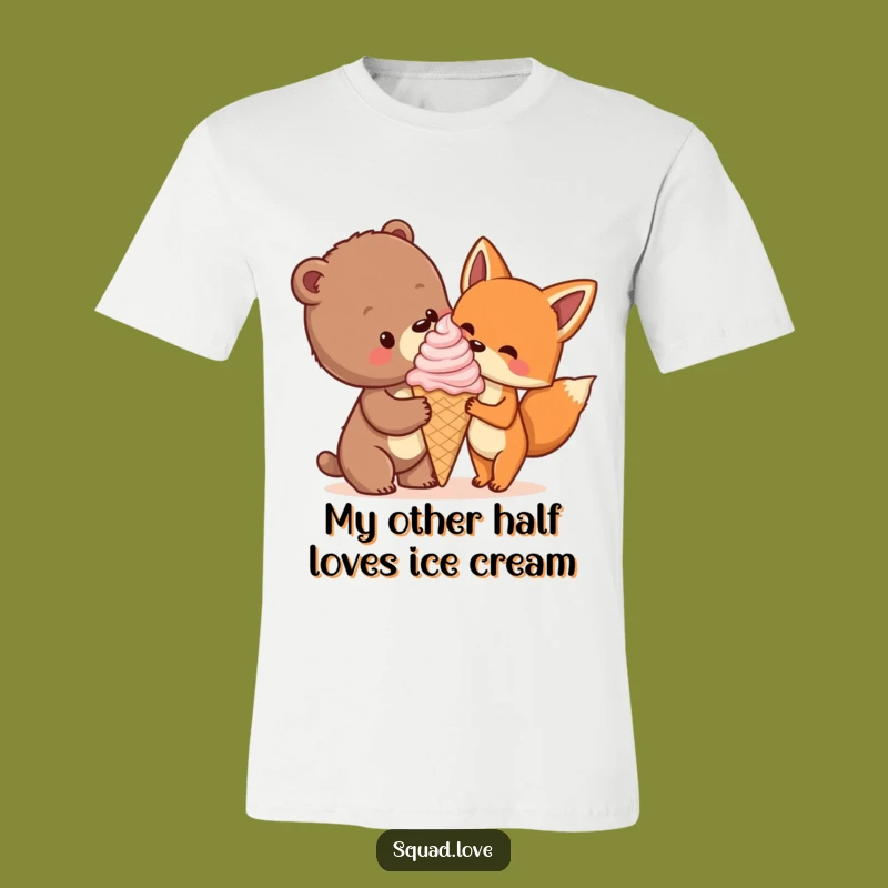 Funny Bear Cub & Fox Ice Cream Tee, Adorable Animal Friendship Shirt Gift