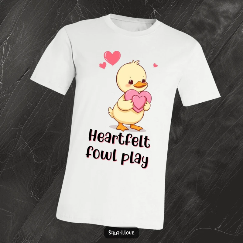 Funny Duckling T-Shirt: A baby duckling proudly presents a handmade heart to its parents, a symbol of sweet, unconditional love and joy.
