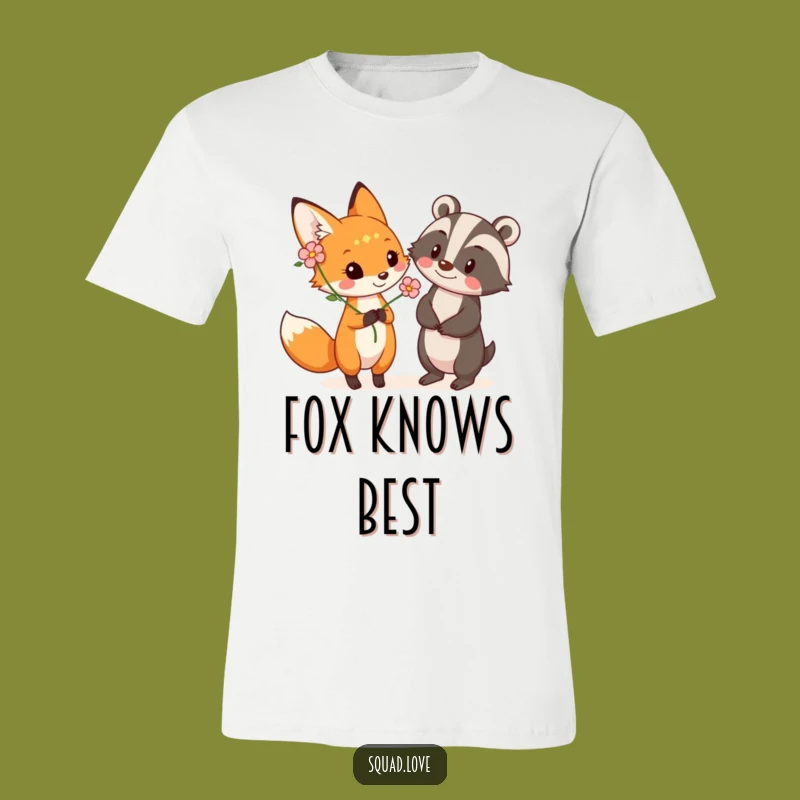 Funny Fox & Badger Flower T-Shirt - Cute Woodland Friendship Apparel