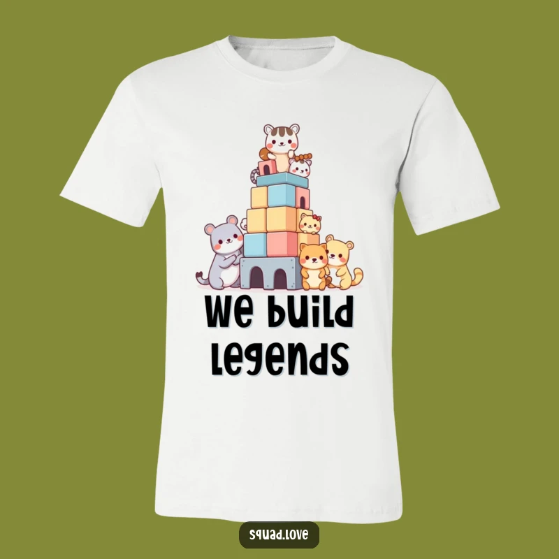 Funny Kawaii Animal Tower T-Shirt: A Hilarious Tee for Collaborative Fun!