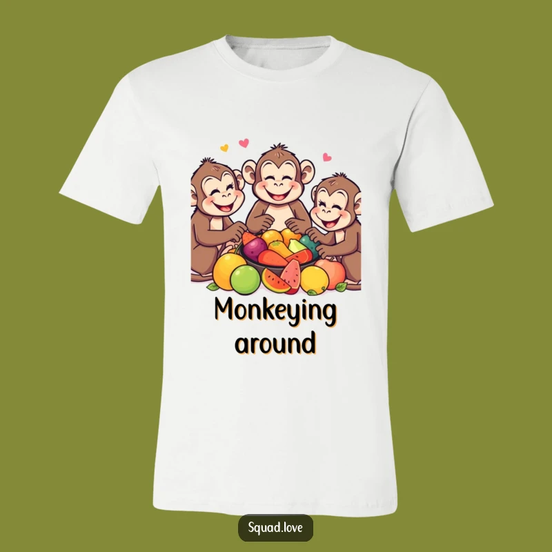 Funny Monkey Feast T-Shirt: Joyful Fruit Sharing, Hilarious Animal Tee