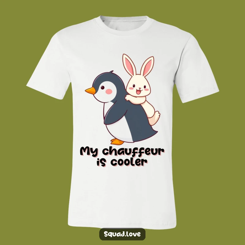 Funny Penguin & Rabbit Piggyback T-Shirt, Adorable Animal Pals Tee Gift