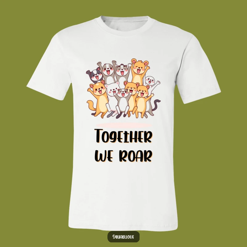 Funny Animal Friends Cheering T-Shirt - Festive Apparel for Happy Gatherings