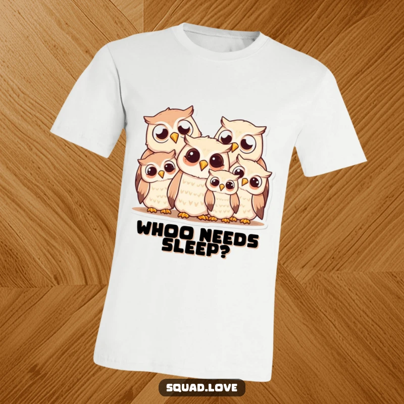 Funny owl family t-shirt, a group of smiling owls huddling closely, radiating warmth and happiness.