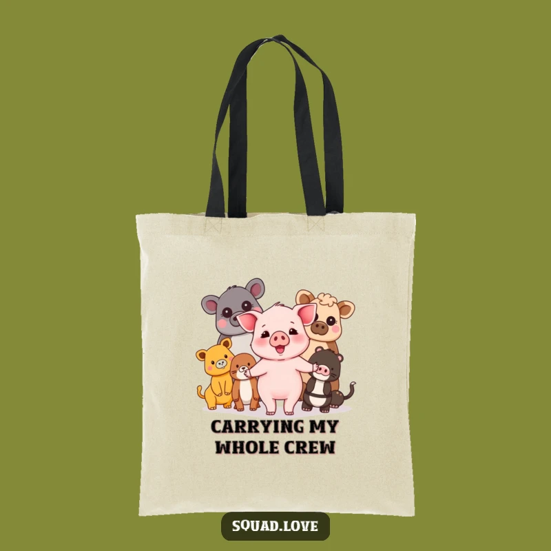 Funny Piglet & Friends Tote Bag: Diverse Animals Unite, Practical Friendship Gift