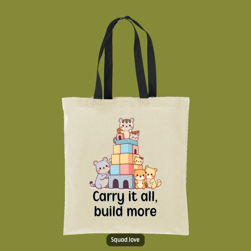 Funny Kawaii Animal Builders Tote Bag: Carry Your Essentials with Cute Humor!