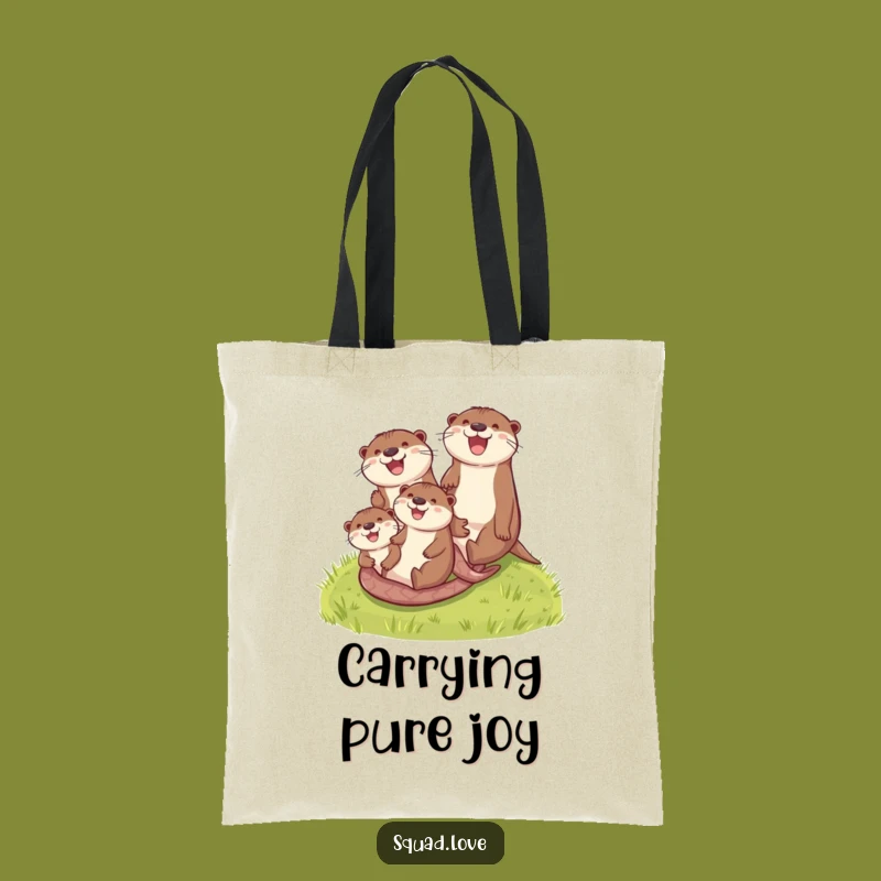 Funny Otter Family Tote Bag: Grassy Hill Slide, Practical & Playful Carryall